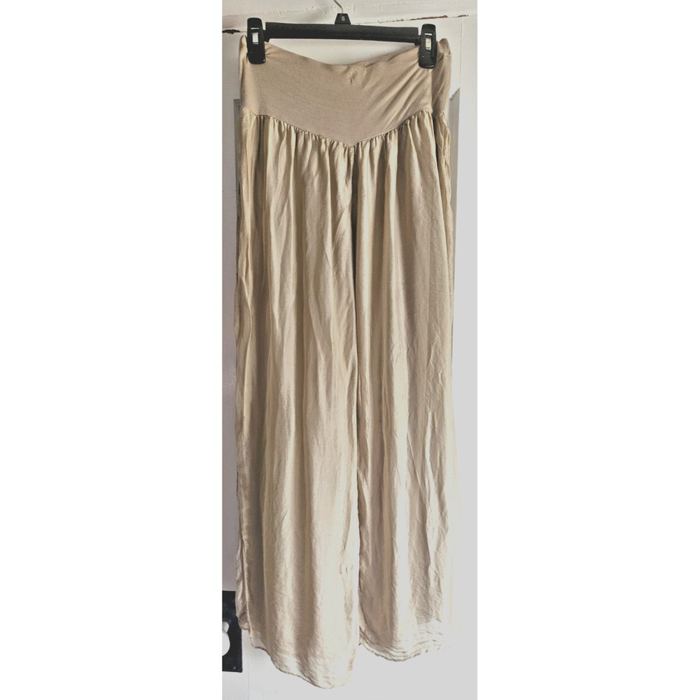 SCANDAL Italy womens one size high waisted beige pull on silk upper flowy pants